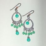 Elegant Silver Tone and Teal Green Beaded Boho Dangle Earrings Photo 1