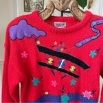 Vintage 80s 1980s Rafael Acrylic Mohair Biplane Airplane Novelty Sweater M Red Size M Photo 1