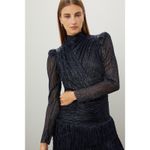 Sabina Musayev Brenda Navy Blue Metallic Long Sleeve Mock Neck Mini Dress Small Photo 5