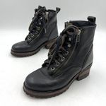 Ash Black Leather Lug Sole Boots Lace Up Moto Ankle Booties Photo 0