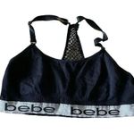 Bebe Black White Logo Lined Not Padded Racerback Women’s Sporty Running Bra SZ M Photo 0