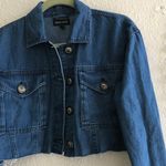 New Look Crop distressed dark blue denim jacket Photo 2