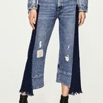 ZARA Blue Patchwork two tone denim asymmetric splice jeans Size 2 Photo 0