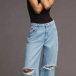 NWT Mother Snack The Fun Dip Puddle Wide Leg Baggy Jeans Size 30 Light Wash Blue Photo 0