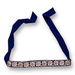 Handmade Belt Navy Blue Cross Stitch Flowers Folkloric Sheer Tie Back Photo 6