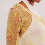 Free People  Intimately Postcard From Paris Long Sleeve Top M Yellow Floral Lace Photo 2