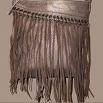 Medium size tan faux leather shoulder bag with fringe front! Tan Photo 2
