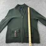 CHAPS VTG Olive Green Full Zip Cotton Knit Sweater Cardigan with Buckle Pockets Photo 2