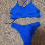 Zaful Women's Ribbed Bikini Set Blue Size Medium Scoop Neck Cheeky 2 Piece NWT Photo 0