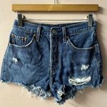 Levi's  501 Dark Medium Wash Blue Distressed Denim Cut-Off Shorts EUC Size 25 Photo 13