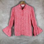 Michael Kors  Printed Smocked Bell Sleeve Top, Sea Coral NEW MEDIUM Photo 3