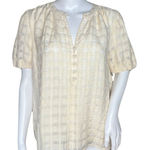 Current Air Womens Small Cream Checker Jacquard Puff Sleeve Top Sheer Bohemian Photo 0