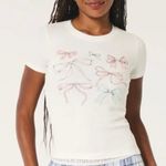 Hollister Bow Print Coquette Short Sleeve Crewneck Ribbed T-Shirt XS Coquette Photo 0