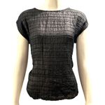 Royal Silk Vintage Large Black 100% Silk Crinkle Grid Blouse Cap Sleeve Minimali Photo 1