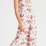 American Eagle Jumpsuit Womens 00 White One-Piece Floral Lattice Trim Wide Leg Photo 0