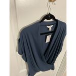 Nine West NWT ‎ Women Blue Ribbed Drape Front Cap Sleeve Top Size XXL Photo 2
