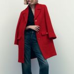 ZARA New Women Red Textured Wool Blend Christmas New Year Coat Size Medium Photo 6