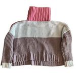 POL  Color Block Turtleneck Sweater Oversized Knit Pullover Pink Brown Large Photo 1