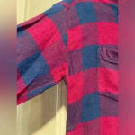 Attention  Women’s Electric Hot Pink Blue Plaid Flannel Button Down Size Small Photo 1
