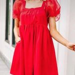 Entro Red Bubble Sleeve Dress Photo 0