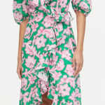 Rhode Womens Lydia Take It Easy Pink Green Floral Print Midi Wrap Dress Size XS Photo 0