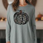 Leopard Print Fall Pumpkin Shirt Size XL Gray Photo 0