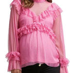 River Island  Pink Lace Ruffle Longsleeve Top Size 10‎ Gender Reveal Polka Dot Photo 0