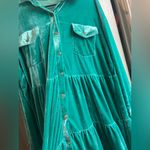 Teal Tiered Faux Velvet Collard Dress Blue Size XXL Photo 3