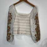 Anthropologie Smocked Embroidered Puff Sleeve Square Neck Top Womens SIZE SMALL Photo 2