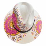 HAT MEXICAN Artisanal Hand Painted Fedora Mandala Sombrero Panama Bohemian White Photo 2