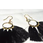 Source Unknown In Vogue Hipster Grunge 2.5" Black Tassel Drop Gold Tone Accents Hook Earrings Photo 1