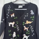 Michael Simon dog embroidered button down cotton cardigan Black Photo 2