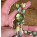Vintage West Germany Pastel Glass Tulip Flower Beaded Necklace With Green Crysta Size 18 Photo 9
