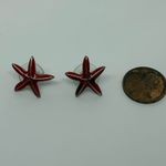 1960s Starfish Stud Earrings Red Enamel Coastal Nautical Beach Summer Jewelry Photo 3