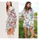 For Love & Lemons  Bailey Floral Asymmetrical long sleeve ruffle mini Dress S Photo 1