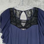 Jenny Han Dress Womens Small Blue Black Lace Shift Pleated Silk Date Night Party Photo 3