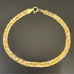 Vintage AURAFIN 14k Italy Tricolor 4mm Braided Flat Snake Chain 7" Bracelet 3g. Gold Photo 6