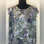 Loft - Outlet Ruffle Silver Button Shoulder Paisley Print Long Sleeve Size M Photo 0