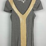 Boston Proper  Gray Short Sleeve Blouse‎ with Sequin Neckline Photo 0