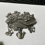 Lot Of 2 Pewter Silver Tone Brooch / Tack Lapel Pin Flower Basket / Garden Cart Photo 6