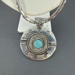 Whiting & Davis  Silvertone Pendant with Faux Turquoise on 24 Inch Link Chain Photo 1