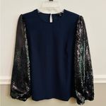 J.Crew Women's Navy Blue Sequin Crepe Long Sleeve Dressy Blouse Top Size Small Photo 1