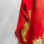Red Peacock Feathers Sheer Button Front Blouse with Short Flutter Sleeves Size XL Photo 4
