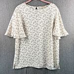Loft Women's White Ditsy Floral Top Flutter Sleeve Top Button Detail Size Small Photo 1