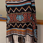 Billabong Tribal Patterned cardigan sweater wrap with Fringe size medium Black Photo 0