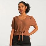 Everlane Organic Cotton Puff Sleeve Button Sweater Top in Rust Women’s sz Medium Photo 11