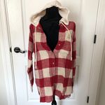 American Eagle  AEO Womens Shirt‎ S Red Check Hooded Full Button Down Long Sleeve Photo 1