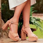 Antonio Melani  Bonny Suede Platform Block Heel Sandals Beige‎ Size 10 Photo 10