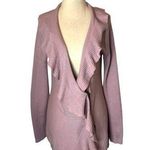Athleta  Sweater Women Small Pink Lilac Cotton Cashmere Knit Ruffle Front Cardiga Photo 0