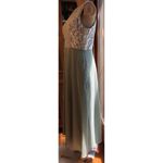 Azazie Lace Overlay Floral Pattern bodice sage bottom Sleeveless Dress A10 Photo 3